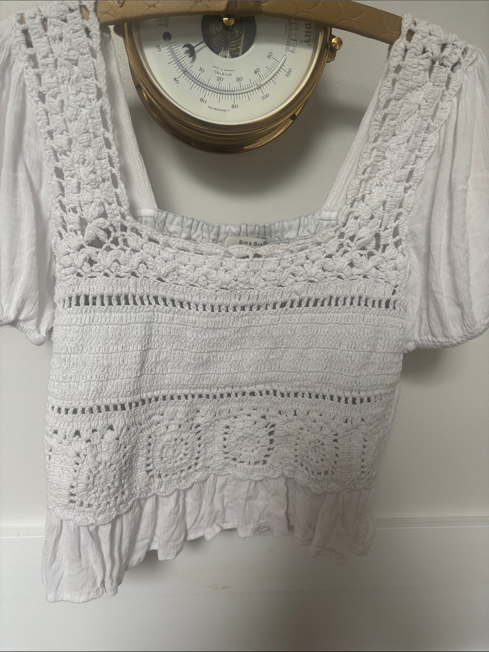 Sim & Sam white crocheted top